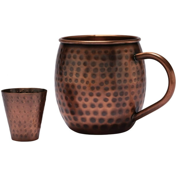 Melange 16 Oz Antique Finish Copper Classic Mug for Moscow Mules Set of 2 with One Shot Glass No Lining Includes Free Recipe Card 712166790090 Heavy Gauge 100% Pure Hammered Copper Melange 16 Oz Antique Finish Copper Classic Mug for Moscow Mules Set of 2 with One Shot Glass No Lining Includes Free Recipe Card 712166790090 Heavy Gauge 100% Pure Hammered Copper